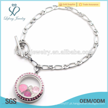 Mgnetic design 316l jóias de aço inoxidável NK Chain vivendo flutuante vidro locket pulseira de memória